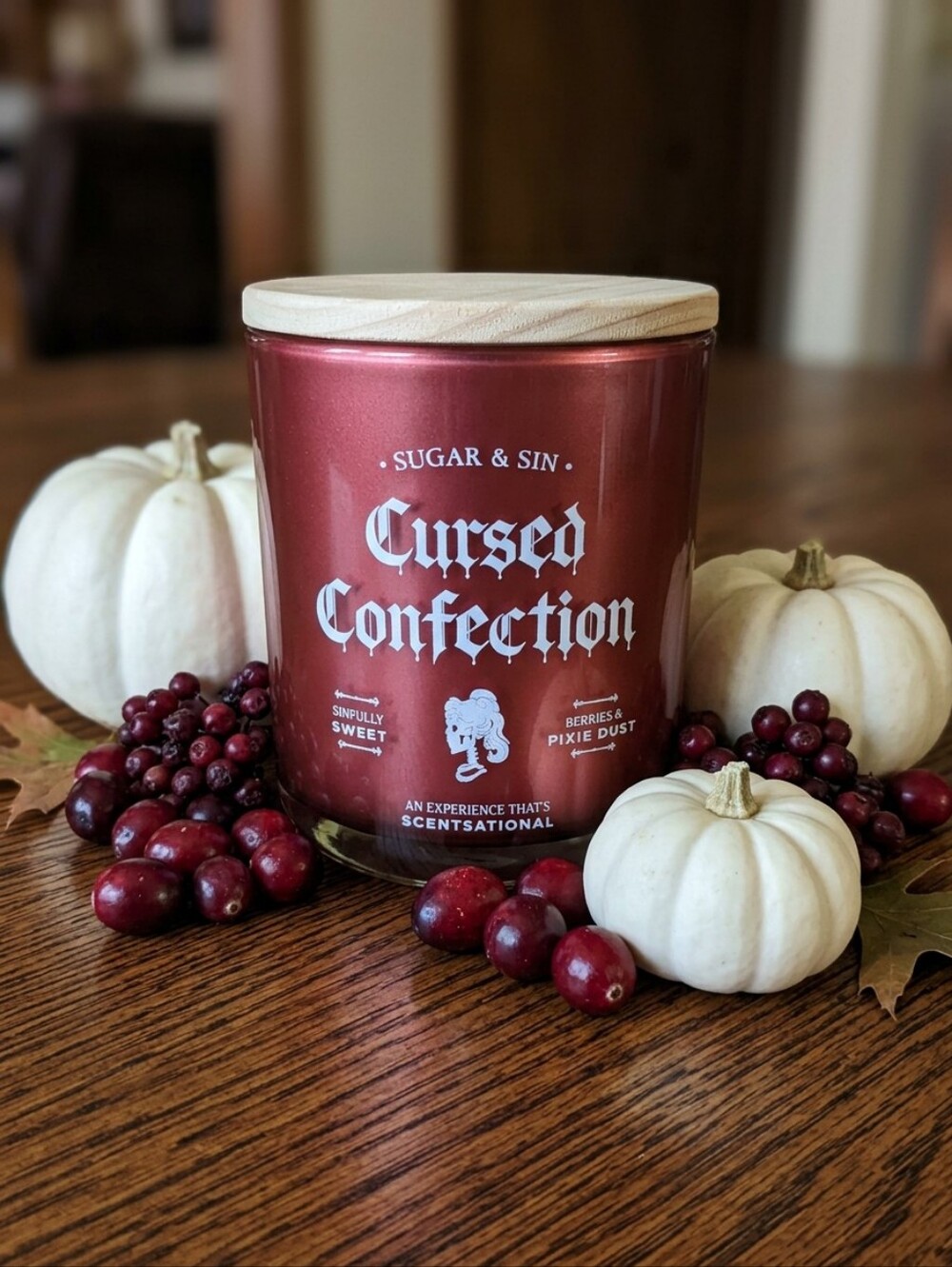 New 12 Oz. CURSED CONFECTION Scentsational Halloween Candle Sugar & Sin Red Jar